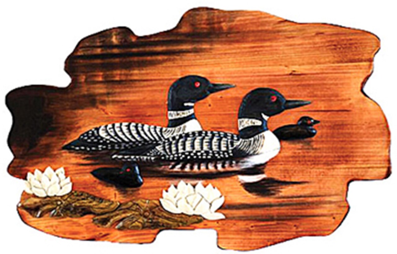 Loon Family Hand Crafted Intarsia Wood Art Wall Hanging 26 X 18 X 2.5 Inches